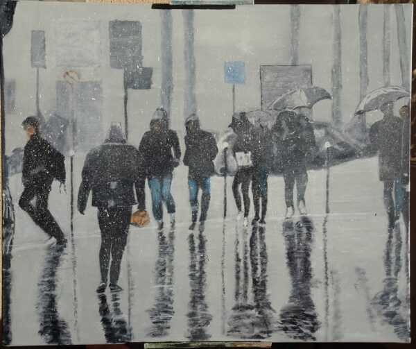 Piétons sous la neige
