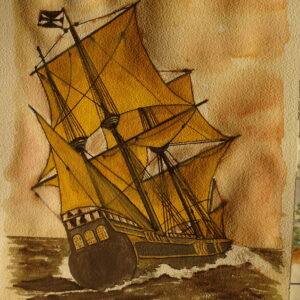 Voilier jaune – Aquarelle