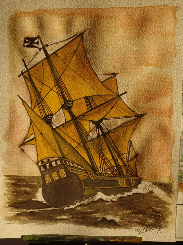 Voilier jaune - Aquarelle