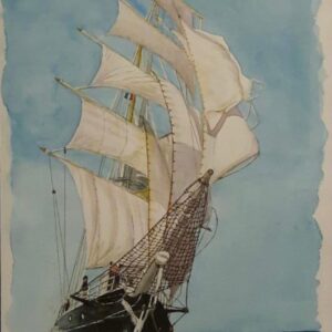 Voilier blanc cinq voiles